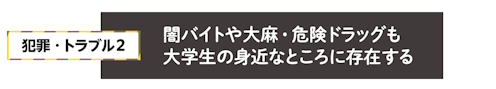 犯罪・トラブル2 闇バイトや大麻・危険ドラッグも 大学生の身近なところに存在する