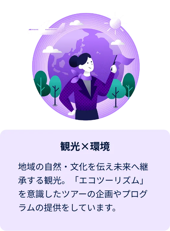 観光×環境 地域の自然・文化を伝え未来へ継承する観光。「エコツーリズム」を意識したツアーの企画やプログラムの提供をしています。