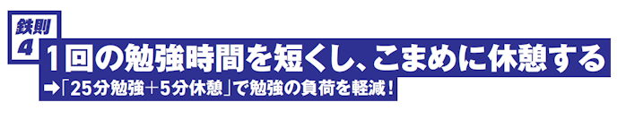 鉄則4 1回の勉強時間を短くし、こまめに休憩する →「25分勉強+5分休憩」で勉強の負荷を軽減!