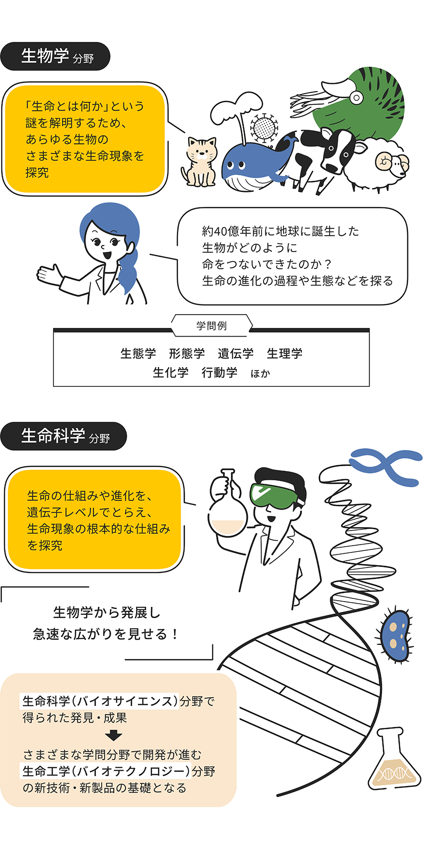 生物学・生命科学分野をイラストで解説した画像