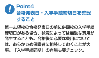 Point4 合格発表日・入学手続締切日を確認 すること