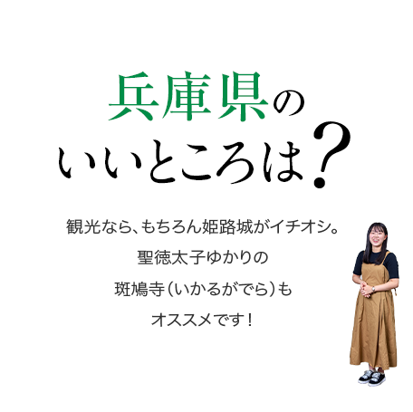 【兵庫県のいいところは？】観光なら、もちろん姫路城がイチオシ。聖徳太子ゆかりの斑鳩寺（いかるがでら）もオススメです！
