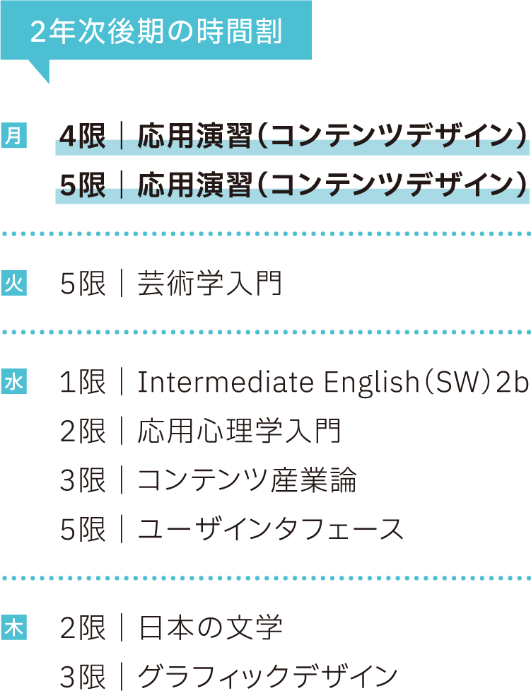 2年次後期の時間割